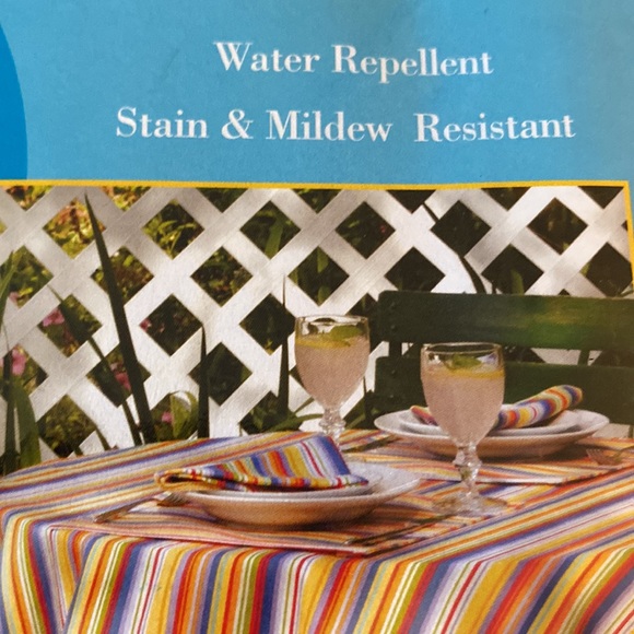 Vintage LINENS-N-THINGS Striped Umbrella Tablecloth 70” Round - Picture 7 of 10